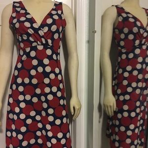 Dark blue,red and cream polka dot retro dress
